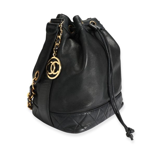 Chanel Vintage Black Lambskin Drawstring Bucket Bag - Picture 2 of 6